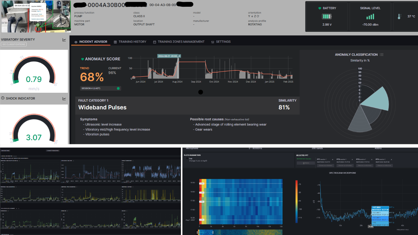 Predictive maintenance dashboard — vibration, temperature, equipment health on baggage handling