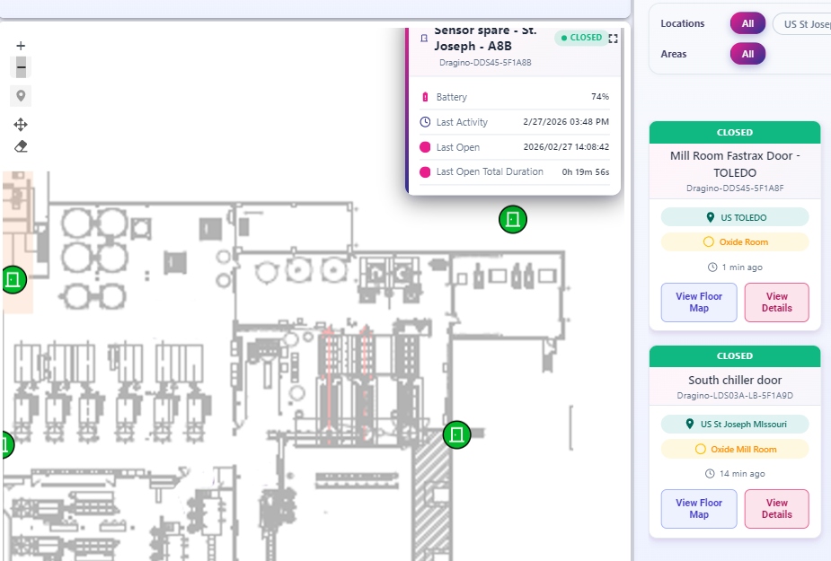 IoTLogIQ Floor Map with live sensor pins